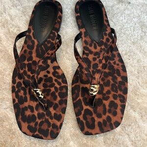 Steve Madden Leopard Print Flip Flops with Gold Accent